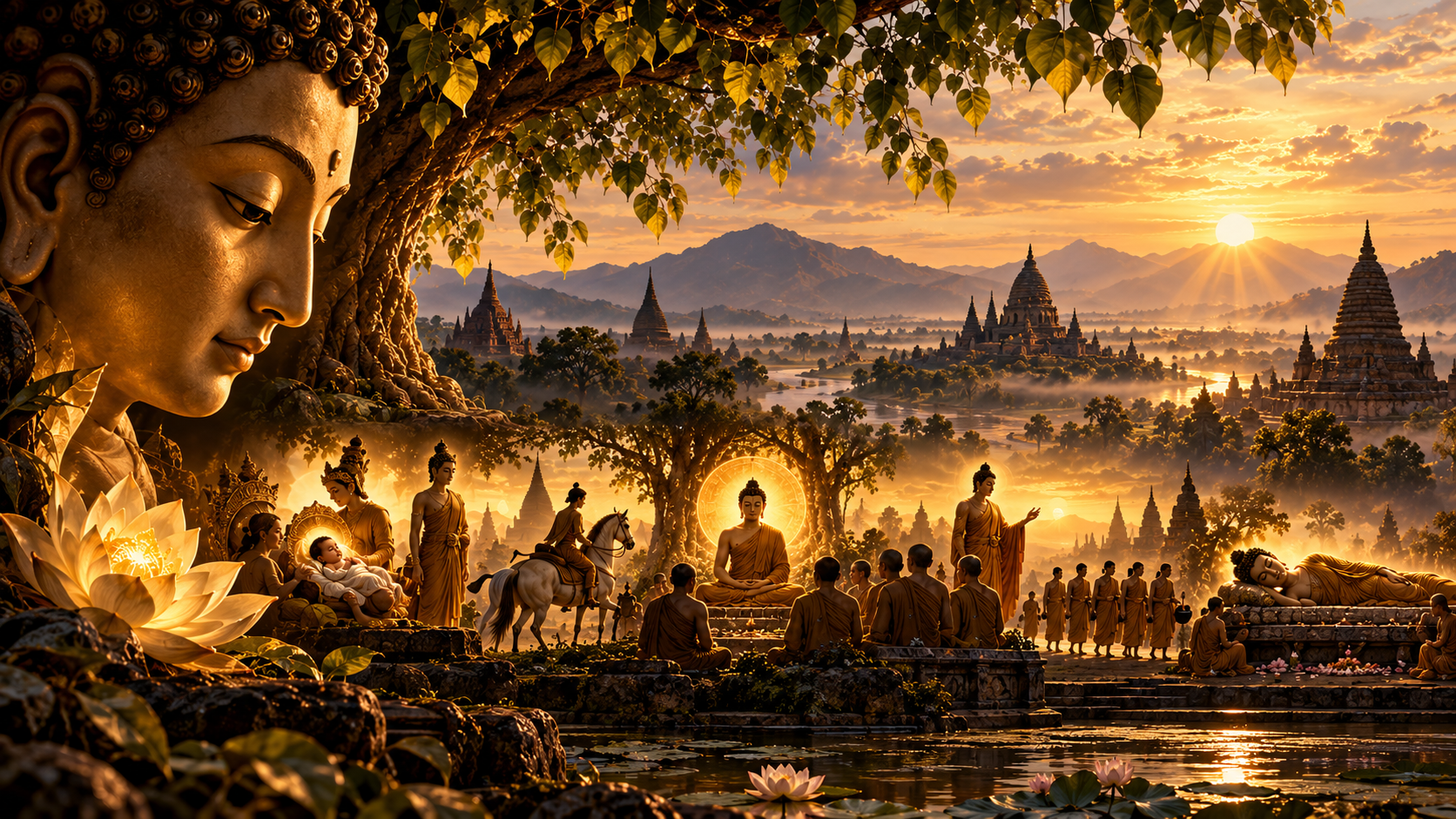 ภาพเล่าเรื่องพุทธประวัติ ตั้งแต่ประสูติจนถึงปรินิพพาน